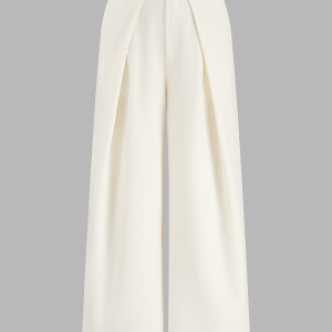 Mid Waist Belted Pleated Wide Leg Pants