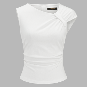 Cotton Ruched Asymmetrical Fitted Top