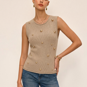 Metal Stud Embellished Knit Vest