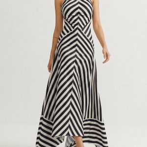 Halter Striped Backless Maxi Dress