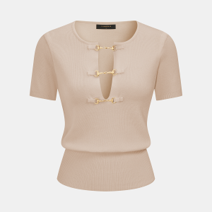 Horsebit Knit Short-Sleeve Top