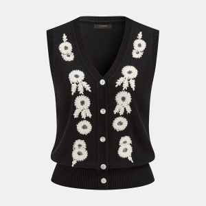 3D Floral Embroidered V-Neck Knit Vest