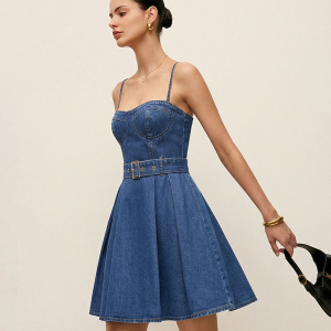 Belted Denim Cami Mini Dress