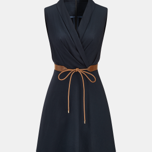 Belted Wrap Linen Blend Sleeveless Mini Dress
