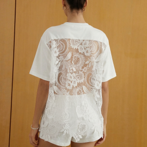 Lace-Back Cotton Short Sleeve Top