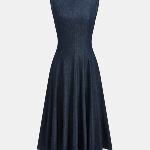 Sleeveless Flared Denim Midi Dress