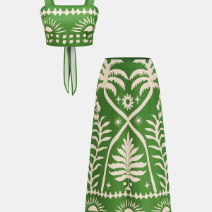 Tropical Print Tie-Back Cami Top & Midi Skirt Set