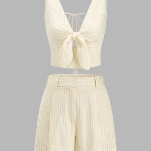 Striped Tie-Front Cropped Top & Shorts Set