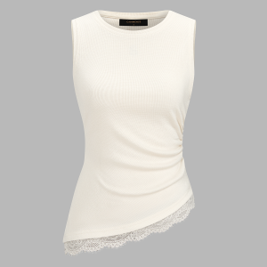 Ruched Asymmetric Lace Trim Tank Top