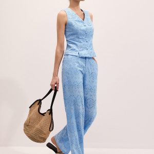 Cotton Eyelet Embroidered Vest & Pants Set