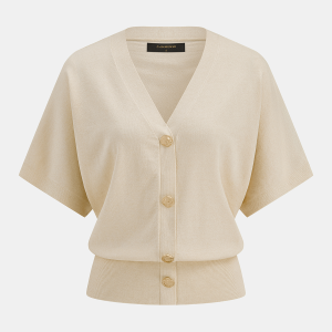 V-Neck Short Sleeve Metal Button Knit Cardigan