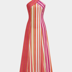 Striped Cross Halter Maxi Dress