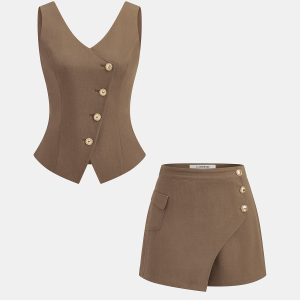 Asymmetrical Tailored Vest & Skort Set