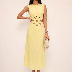 Cutout Waist Sleeveless Maxi Dress