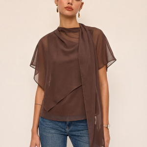Sheer Scarf Top & One-Shoulder Top Two-Piece Set