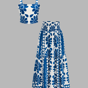 Floral Print Cami Top & Smocked Skirt Set