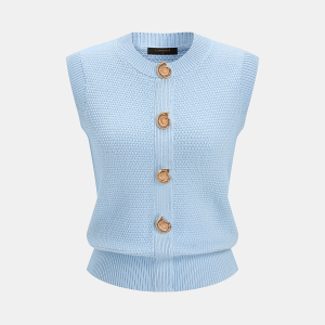 Spiral Button Textured Knit Sleeveless Vest