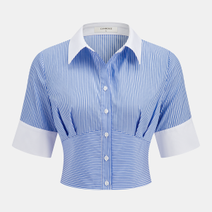 Striped Cropped Half Sleeve Button Shirt