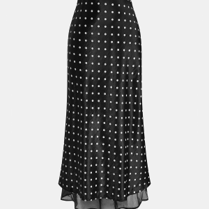 Polka Dot Satin High Waist Midi Skirt