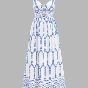 Boho Floral Print Cut-Out Maxi Dress