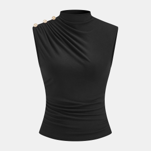 Ruched Mock Neck Sleeveless Top