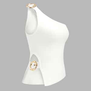 One Shoulder Cut-Out Buckle Tank Top
