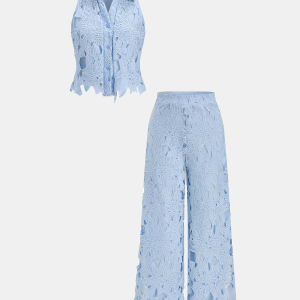Lace Sleeveless Cropped Shirt & Pants Set