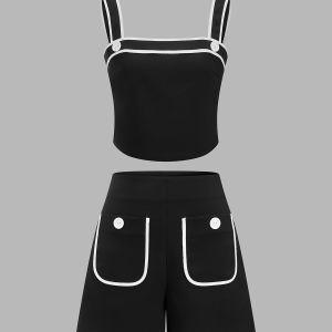 Contrast Trim Cami Top & Shorts Set