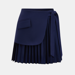 Tie Waist Asymmetrical Pleated Mini Skirt