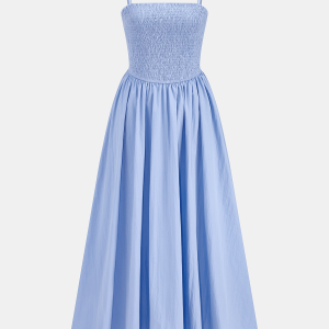 Cotton Blend Smocked Cami Maxi Dress