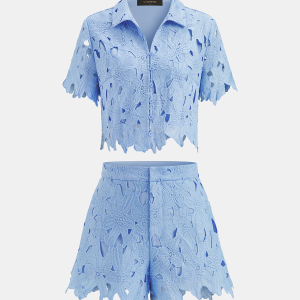 Floral Lace Cropped Shirt & Shorts Set