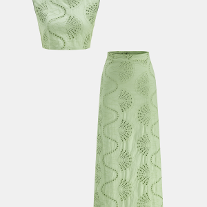 Cotton Eyelet Embroidery Top & Maxi Skirt Set