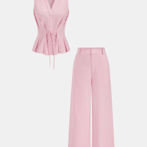Linen-Blend Sleeveless Shirt & Pants Set