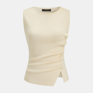 Ruched Button Detail Knit Tank Top
