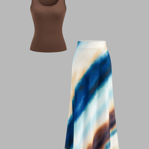 Tank Top & Ombre Watercolor Midi Skirt Set