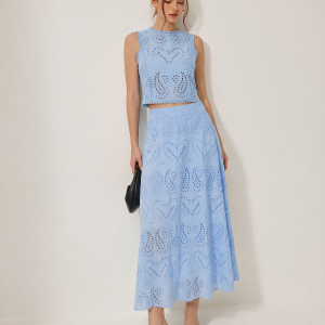 Eyelet Embroidery Top & Maxi Skirt Set