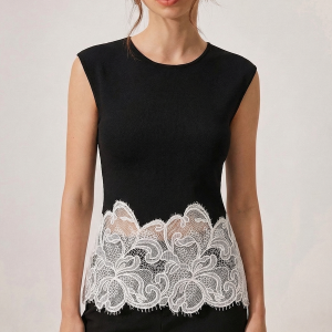 Lace Hem Knit Sleeveless Top