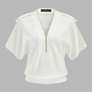 Epaulet Detail Half-Zip Short Sleeve Sweatshirt