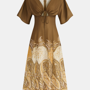Tie-Front Paisley Print Maxi Dress